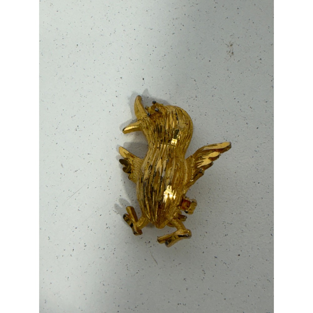 Vintage Capri Gold Tone Bird Brooch Textured Chick Duckling Rhinestone Pin 1.25"
